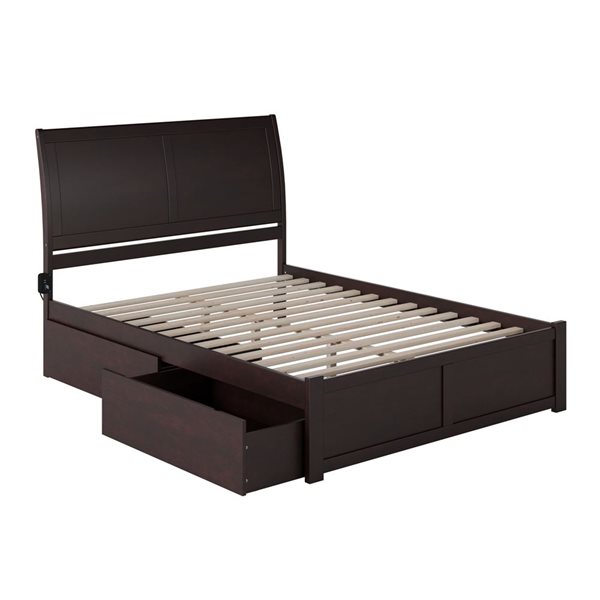 AFI Portland Espresso Solid Wood King-Size Platform Bed w/ Footboard ...