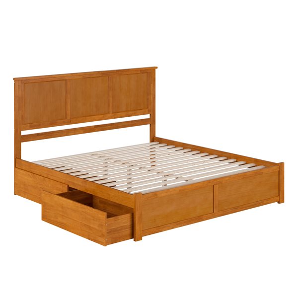 AFI Madison Light Toffee Solid Wood King-Size Platform Bed w/ Footboard and Storage Drawers