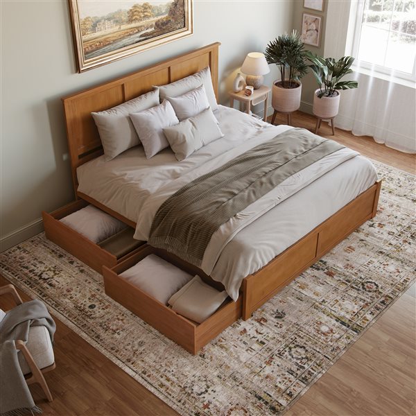 AFI Madison Light Toffee Solid Wood King-Size Platform Bed w/ Footboard and Storage Drawers