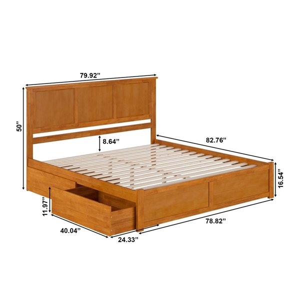 AFI Madison Light Toffee Solid Wood King-Size Platform Bed w/ Footboard and Storage Drawers