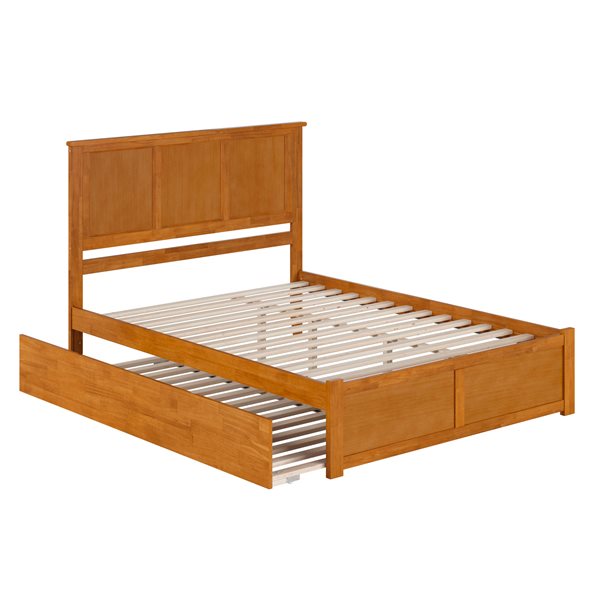 AFI Madison Light Toffee Solid Wood Queen-Size Platform Bed w/ Footboard and Twin XL Trundle