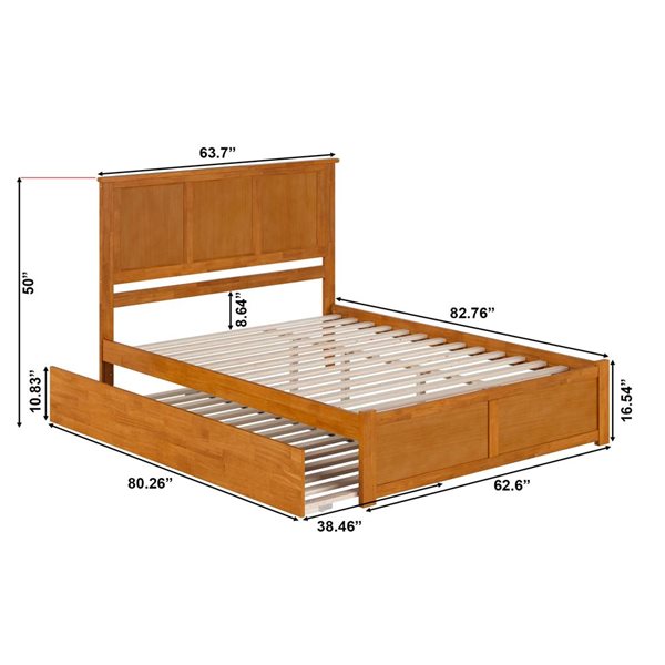 AFI Madison Light Toffee Solid Wood Queen-Size Platform Bed w/ Footboard and Twin XL Trundle