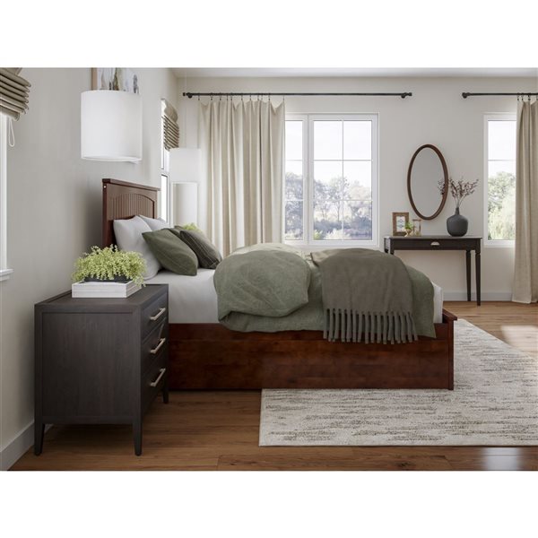 AFI Nantucket Walnut Solid Wood Queen-Size Platform Bed w/ Matching Footboard and Twin XL Trundle