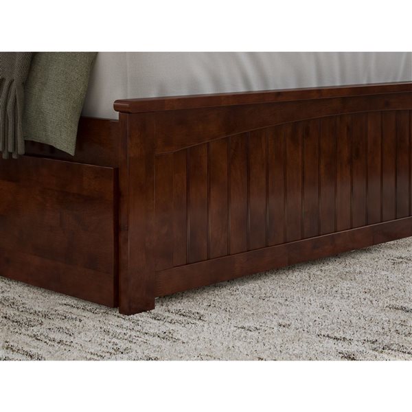 AFI Nantucket Walnut Solid Wood Queen-Size Platform Bed w/ Matching Footboard and Twin XL Trundle