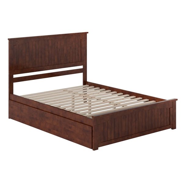 AFI Nantucket Walnut Solid Wood Queen-Size Platform Bed w/ Matching Footboard and Twin XL Trundle