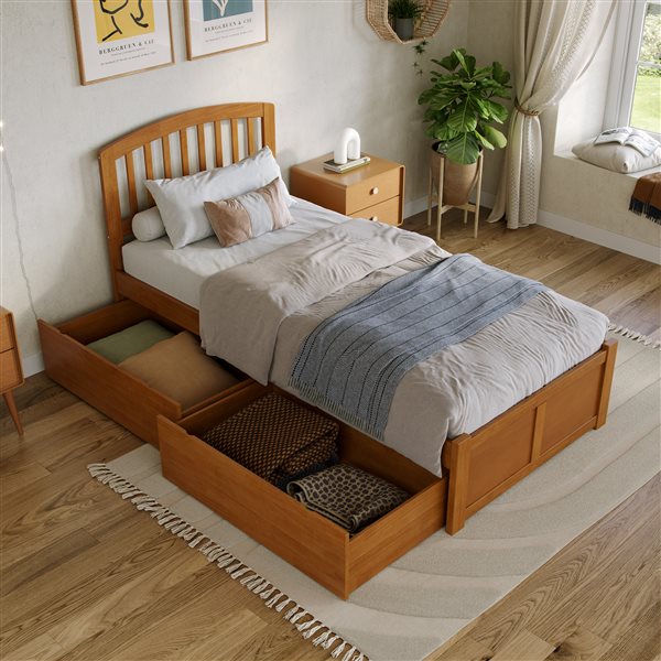AFI Richmond Light Toffee Solid Wood Twin XL-Size Platform Bed w/ Footboard and Storage Drawers