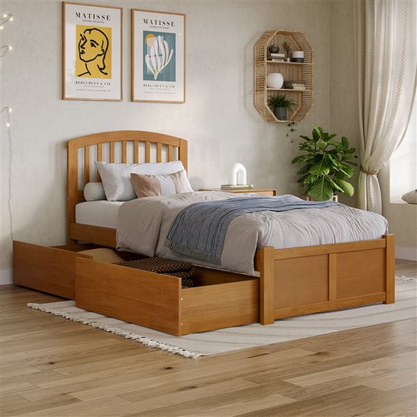 AFI Richmond Light Toffee Solid Wood Twin XL-Size Platform Bed w/ Footboard and Storage Drawers