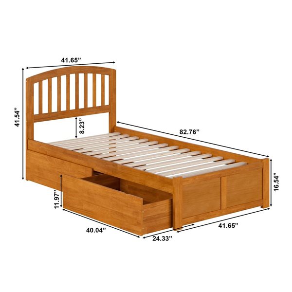 AFI Richmond Light Toffee Solid Wood Twin XL-Size Platform Bed w/ Footboard and Storage Drawers