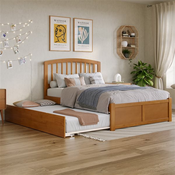 AFI Richmond Light Toffee Solid Wood Full-Size Platform Bed w/ Footboard and Full Trundle