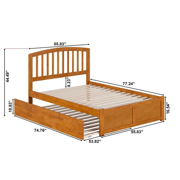 AFI Richmond Light Toffee Solid Wood Full-Size Platform Bed w/ Footboard and Full Trundle