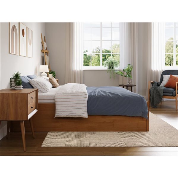 AFI Concord Light Toffee Solid Wood Full-Size Platform Bed w/ Footboard and Twin Trundle