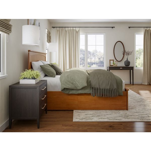 AFI Nantucket Light Toffee Solid Wood King-Size Platform Bed w/ Matching Footboard and Storage Drawers