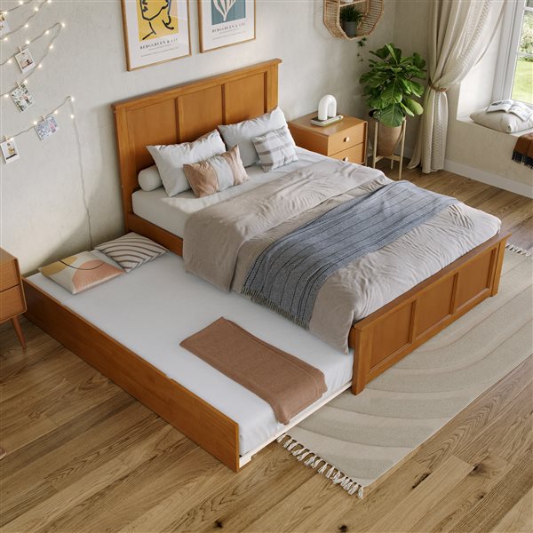 AFI Madison Light Toffee Solid Wood Full-Size Platform Bed w/ Matching Footboard and Full Trundle