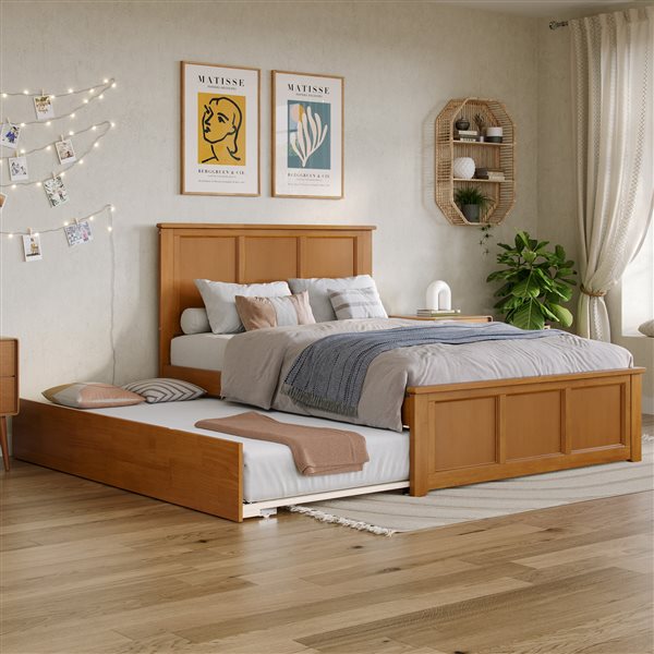AFI Madison Light Toffee Solid Wood Full-Size Platform Bed w/ Matching Footboard and Full Trundle