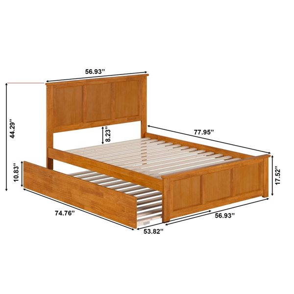 AFI Madison Light Toffee Solid Wood Full-Size Platform Bed w/ Matching Footboard and Full Trundle