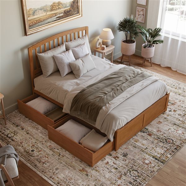 AFI Richmond Light Toffee Solid Wood Queen-Size Platform Bed w/ Footboard and Storage Drawers