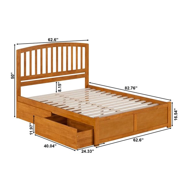 AFI Richmond Light Toffee Solid Wood Queen-Size Platform Bed w/ Footboard and Storage Drawers