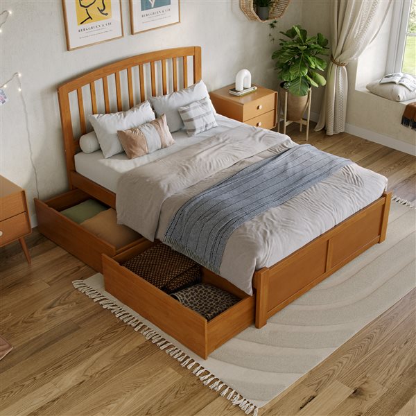 AFI Richmond Light Toffee Solid Wood Full-Size Platform Bed w/ Footboard and Storage Drawers