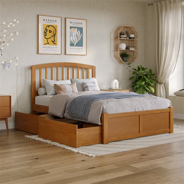 AFI Richmond Light Toffee Solid Wood Full-Size Platform Bed w/ Footboard and Storage Drawers