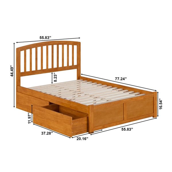AFI Richmond Light Toffee Solid Wood Full-Size Platform Bed w/ Footboard and Storage Drawers