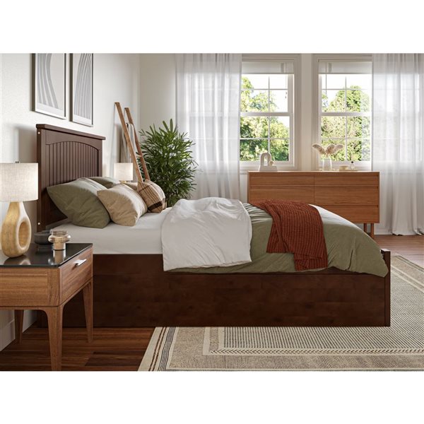 AFI Nantucket Walnut Solid Wood Full-Size Platform Bed w/ Footboard and Twin Trundle