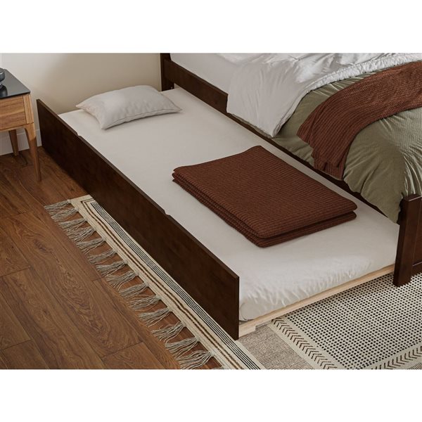 AFI Nantucket Walnut Solid Wood Full-Size Platform Bed w/ Footboard and Twin Trundle