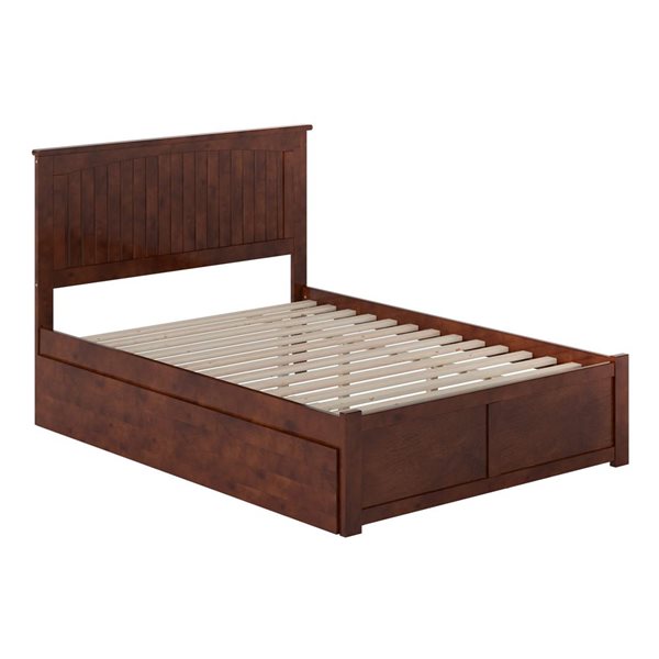 AFI Nantucket Walnut Solid Wood Full-Size Platform Bed w/ Footboard and Twin Trundle