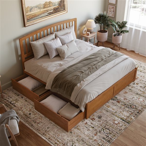 AFI Richmond Light Toffee Solid Wood King-Size Platform Bed w/ Footboard and Storage Drawers