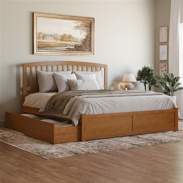 AFI Richmond Light Toffee Solid Wood King-Size Platform Bed w/ Footboard and Storage Drawers