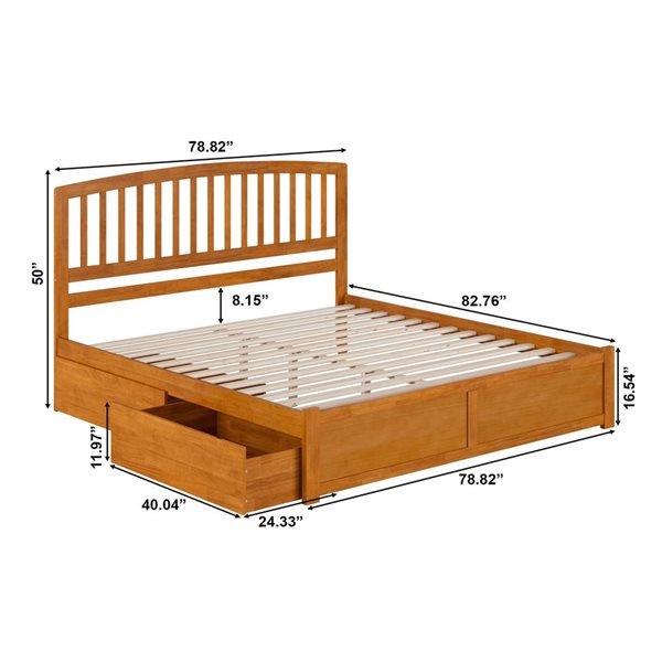 AFI Richmond Light Toffee Solid Wood King-Size Platform Bed w/ Footboard and Storage Drawers