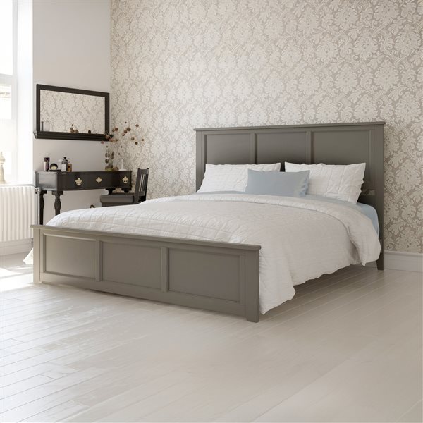 AFI Madison Grey Solid Wood King-Size Low-Profile Platform Bed w/ Matching Footboard and Charging Station