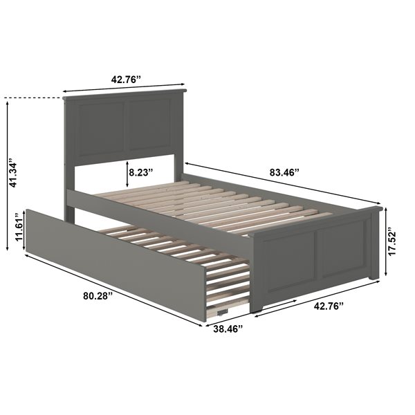 AFI Madison Grey Solid Wood King-Size Low-Profile Platform Bed w/ Matching Footboard and Charging Station