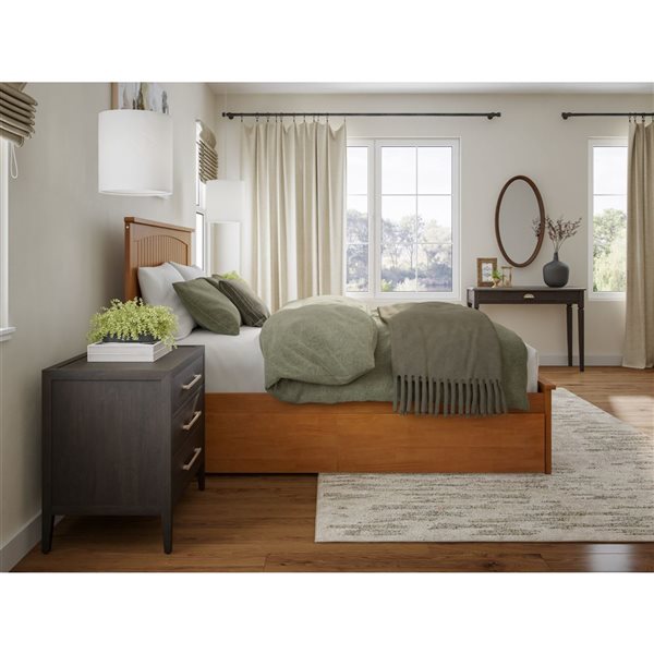AFI Nantucket Light Toffee Solid Wood Queen-Size Platform Bed w/ Matching Footboard and Storage Drawers