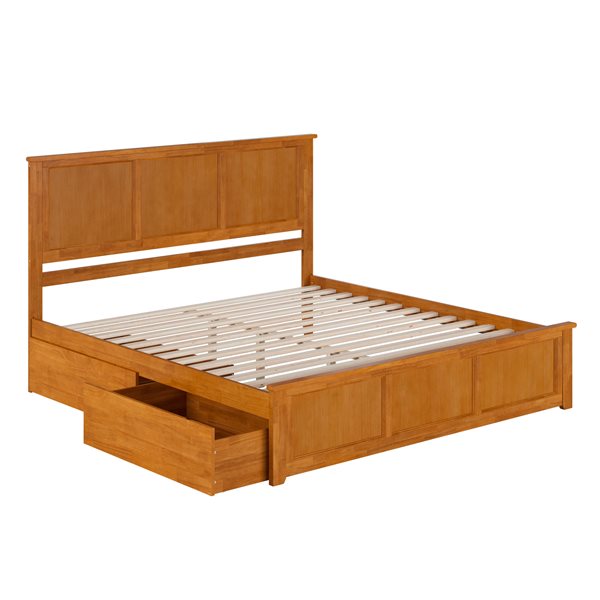 AFI Madison Light Toffee Solid Wood King-Size Platform Bed w/ Matching Footboard and Storage Drawers