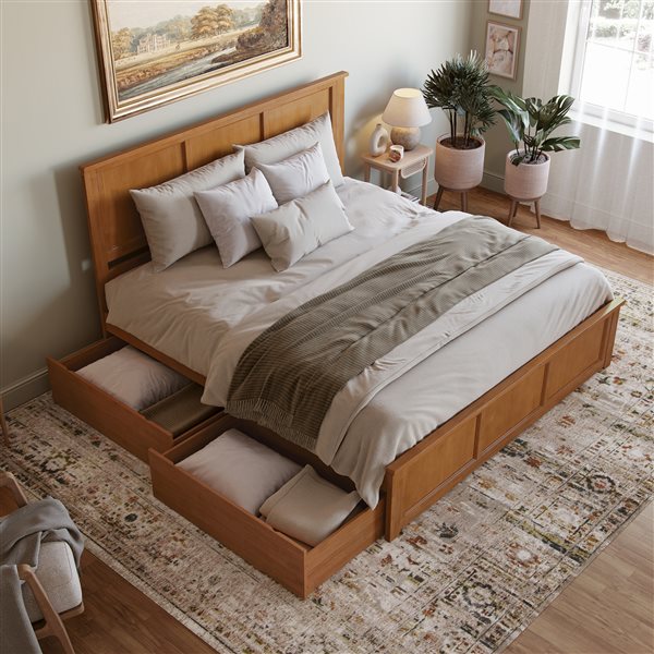 AFI Madison Light Toffee Solid Wood King-Size Platform Bed w/ Matching Footboard and Storage Drawers