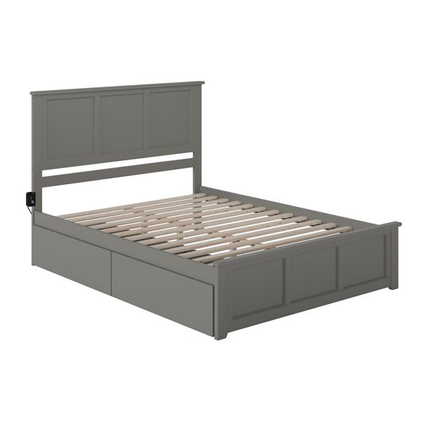 AFI Madison Grey Solid Wood King-Size Platform Bed w/ Matching ...