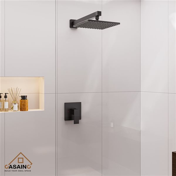 CASAINC 9-in Shower System Matte Black Built-In Shower Faucet System Pressure-Balanced Valve Included