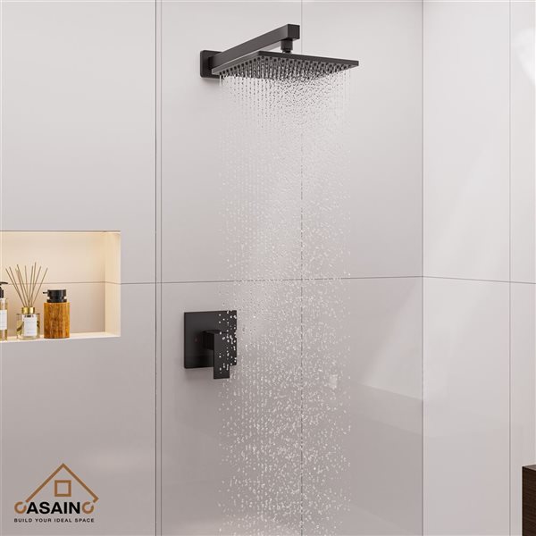 CASAINC 9-in Shower System Matte Black Built-In Shower Faucet System Pressure-Balanced Valve Included