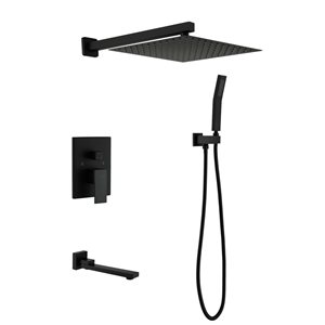 CASAINC 12-in Shower System Matte Black Complete Shower Faucet with Rough-In Valve