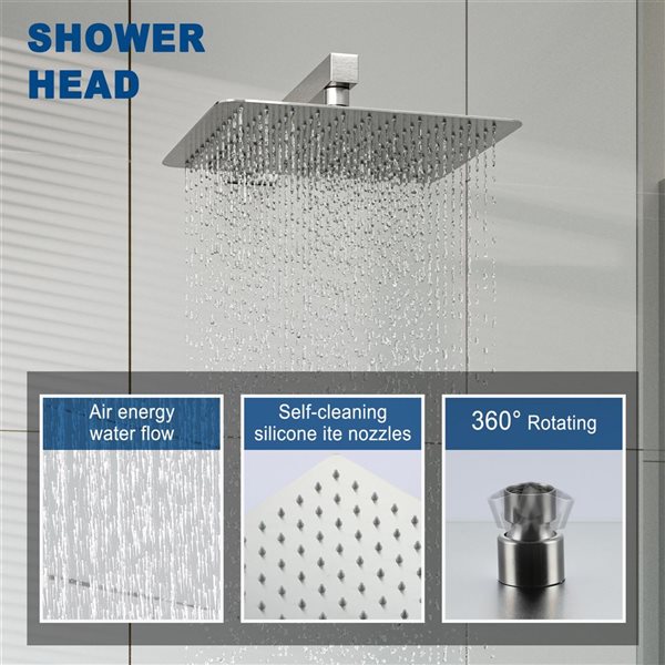 CASAINC Brushed Nickel Built-In Shower Faucet System Pressure-Balanced Valve Included