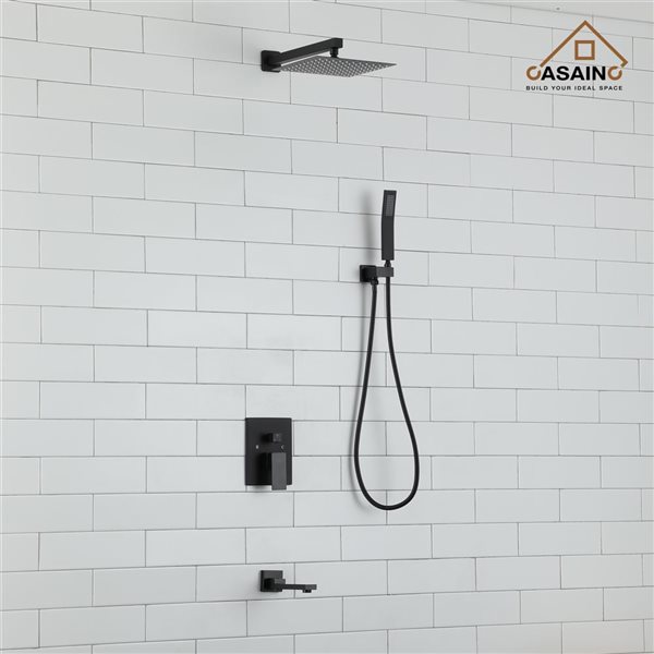 CASAINC 10-in Shower System Matte Black Complete Shower Faucet with Rough-in Valve