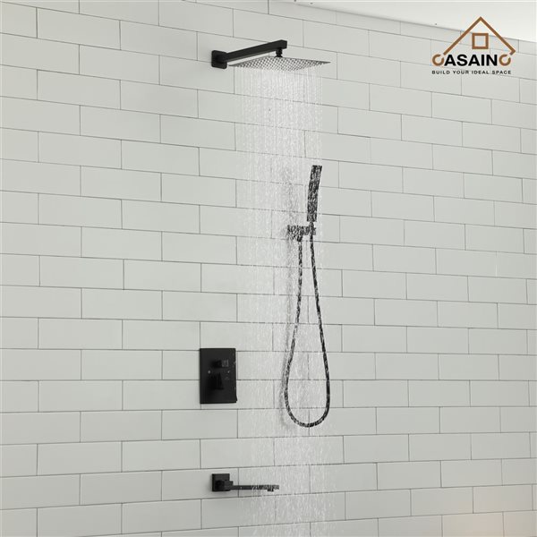 CASAINC 10-in Shower System Matte Black Complete Shower Faucet with Rough-in Valve