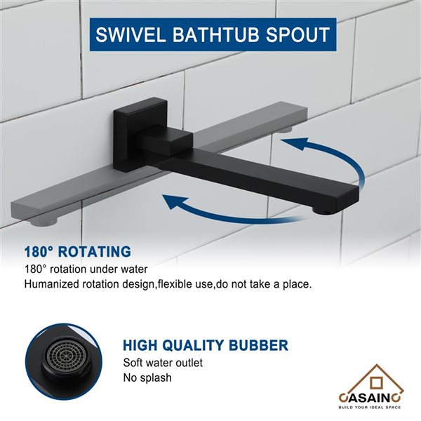 CASAINC 10-in Shower System Matte Black Complete Shower Faucet with Rough-in Valve