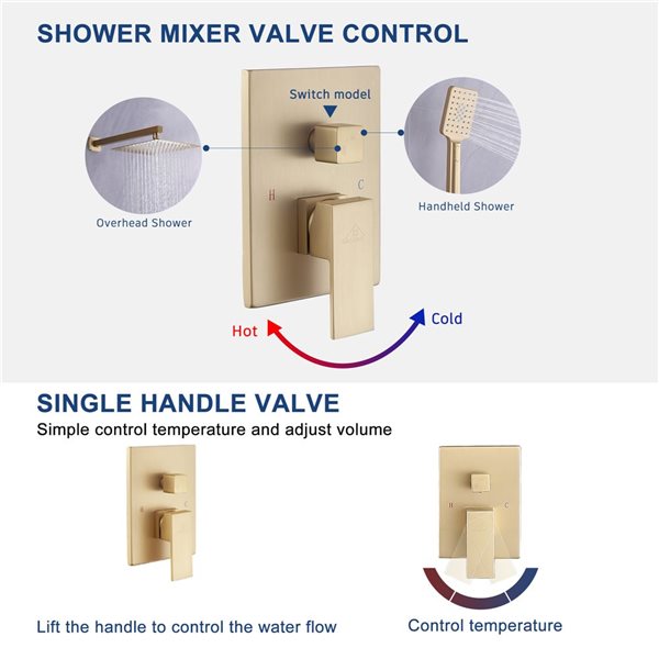 CASAINC 10-in Shower System with 3-Way Diverter Pressure Balanced Complete Shower Faucet with Rough-In Valve