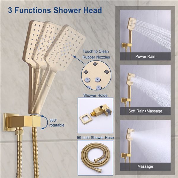 CASAINC 10-in Shower System with 3-Way Diverter Pressure Balanced Complete Shower Faucet with Rough-In Valve