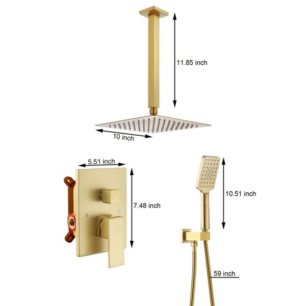 CASAINC 10-in Shower System with 3-Way Diverter Pressure Balanced Complete Shower Faucet with Rough-In Valve