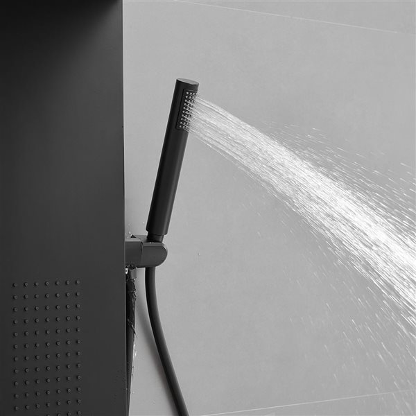 BWE 1-Jet Rainfall Modern Shower Panel System with Waterfall Shower Head and Shower Wand in Matte Black