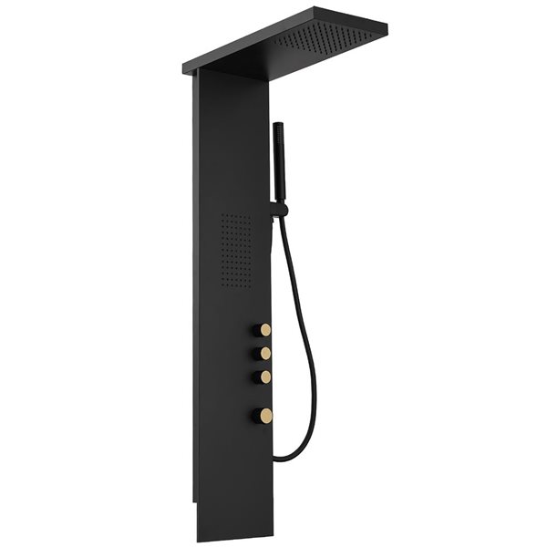 BWE 1-Jet Rainfall Modern Shower Panel System with Waterfall Shower Head and Shower Wand in Matte Black