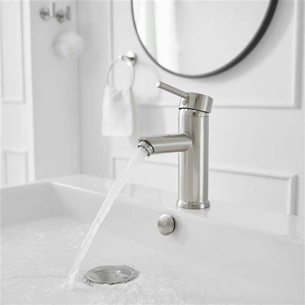 BWE Single Hole Single-Handle Bathroom Faucet With Pop Up Drain in Brushed Nickel