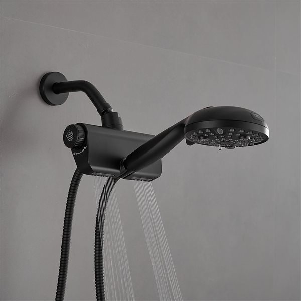 BWE 6-Spray 4.3 in. Wall Mount Handheld Shower Head with Extra Long Stainless Steel Hose in Black